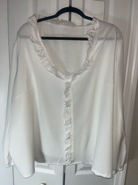 SHEIN curve flowy long sleeve white ruffle blouse size 7x